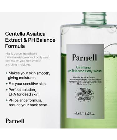Parnell Cicamanu pH Balanced Body Wash 13.5 Fl Oz | Salicylic Acid LHA Cica HA Ceramide | Mild Soothing Cleanser for Back Acne Bacne & Sensitive Troubled Skin - Buy Online on GoSupps.com