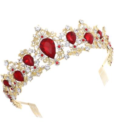 Lurrose Red Crystal Rhinestone Wedding Crown | Pageant Princess Tiaras & Hair Accessories - Buy Online on GoSupps.com