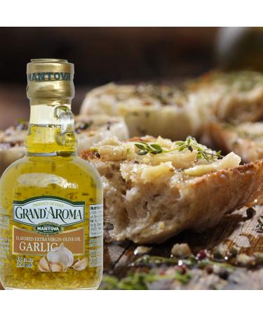 Mantova GrandAroma Garlic Flavored Extra Virgin Olive Oil - 100% Natural, Heart-Healthy Italian Cooking Oil for Salad, Pasta, Garlic Bread, Meats - 8.5 oz (Pack of 2) - Buy Online on GoSupps.com