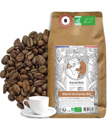 Ascenbio ? 100% Organic Arabica Coffee Beans ? 1 KG ? SWEET and Aromatic ? Specialty Coffee France ? Biodegradable Packaging