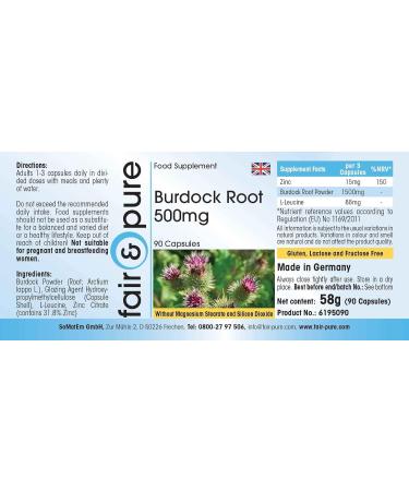 Fair & Pure - Burdock Root Capsules 500mg - 90 capsules - with 15mg zinc citrate zinc - vegan - Buy Online on GoSupps.com