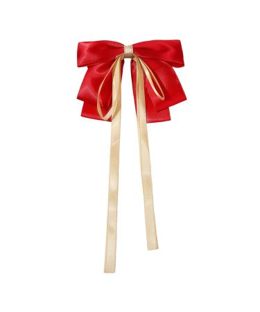 Bowknot Ribbon Decor Hair Barrette Back Head Spring Hair Clip Ribbon Bow Clip with Golden Edge Hair Accessories Red