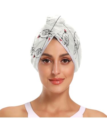 Parrot Birds Hair Towel 2 Pack Super Absorbent Hair Drying Towel Quick Dry Hair Turbans Head Towel with Button Twisty Wrap for Women Girls
