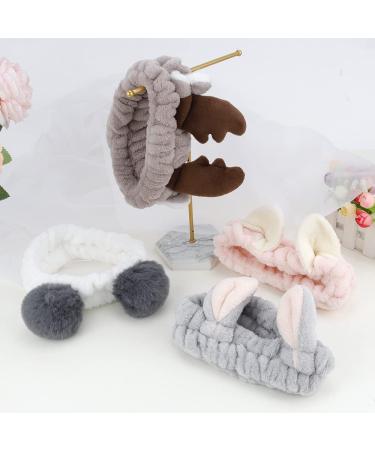 AHONEY Animals Ears Headbands - 4Pcs Cute Coral Fleece Makeup Spa Headbands for Women and Girls - Buy Online on GoSupps.com