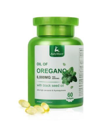 Oil of Oregano with Black Seed Oil 2 in 1 Oregano Oil Supplement Nature with Live High Concentrated Carvacrol & Thymoquinone for Antioxidant & Immune Support Non-GMO 60 Softgels 60 Count (Pack of 1)