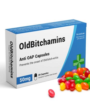 OldBitchamins - Funny Joke Prank Pill Box - Gag Gift with Jelly Beans Sweets 50g Mothers Day Gifts Gifts for Mum 30th 40th 50th 60th Birthday Gifts Funny Gifts for Women Gifts Under 10 Pounds