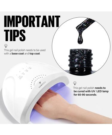 Tomicca UV Nail Polish Glitter Black - 15ml Gel Nail Varnish | Soak Off Black Glitter Gel for Perfect Manicure - Buy Online on GoSupps.com