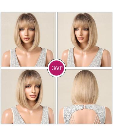 Esmee Short Straight Blonde Bob Wig with Fringe - Shoulder Length Synthetic Cosplay Ombre 12 Inch - Buy Online on GoSupps.com