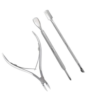 TRIXES Cuticle Care Kit - 3 Piece - Cuticle Cutters Nipper - Pushers and Tidy - Stainless Steel - Cuticle Remover Tool Set