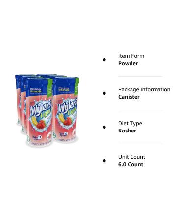 Wyler's Light Pitcher Packs (6 per canister)  Strawberry Lemonade Drink Mix  includes 6 canisters (36 Total Pitcher Packs) Strawberry Lemonade Standard Packaging - Buy Online on GoSupps.com