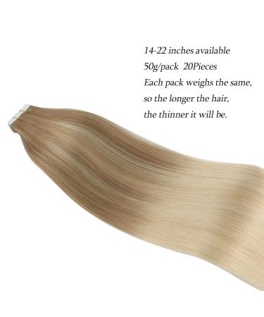 Buy Real Hair Balayage Tape In Extensions - Platinum Blonde & Ash Brown 45cm | 50g Invisible Double-Sided 20 Pieces - Buy Online on GoSupps.com