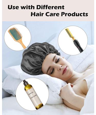 Auban Large Bonnet Sleep Cap - Double Layer Satin Lined Wrap for Curly Hair | Adjustable Elastic Band for Hair Care | Black - Buy Online on GoSupps.com
