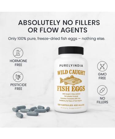 Purelyindia Wild-Caught Fish Eggs | Omega-3 DHA EPA & ETA Supplement Freeze-Dried MSC-Certified Non-GMO | Supports Heart Brain & Immune Health | 2400mg 120 Capsules - Buy Online on GoSupps.com
