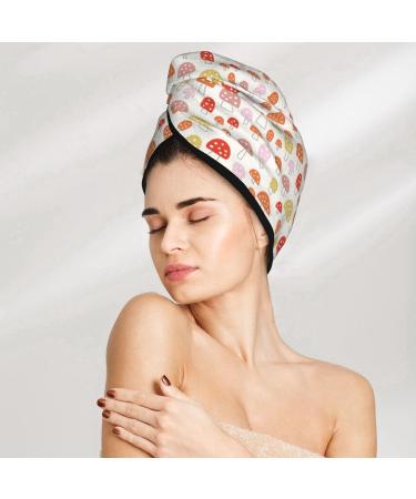 Hair Towel Wrap - Quick Drying Towel Turban with Button | Cute Cartoon Mushrooms Design - Buy Online on GoSupps.com