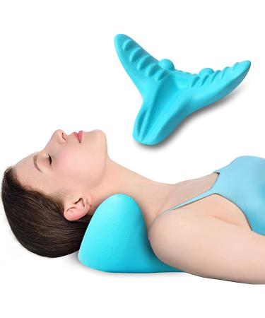 Salate Neck and Shoulder Relaxer, Cervical Traction Device Neck Stretcher Cervical Traction for TMJ Pain Relief and Muscle Relax Chiropractic Pillow for Spine Alignment Blue