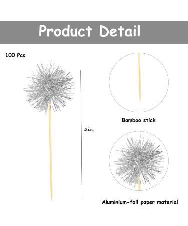 100 Pcs Firework Cupcake Topper Graduation Cake Decorations Foil Frill Toothpicks Sparkle Tinsel Cocktail Picks for Party Decoration Christmas Picnics Bar Birthday Holiday (Silver) - Buy Online on GoSupps.com