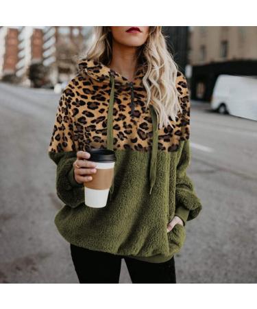 Bigfanshu Women's Tops Leopard Patchwork Long Sleeve Sweatshirt Pullover Shirt Blouse Green - Buy Online on GoSupps.com