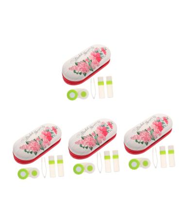 Healvian 4 sets Double -lodged glasses case for lentil containers 2 in 1 glasses case double glasses glasses case with mirror tweezers leather PU double layer travel storage box