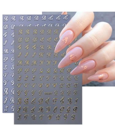 8 Sheets Retro English Letters Nail Stickers | 3D Self-Adhesive Nail Decals for DIY Manicure | Black White Gold & Silver Designs | Perfect for Women - Buy Online on GoSupps.com