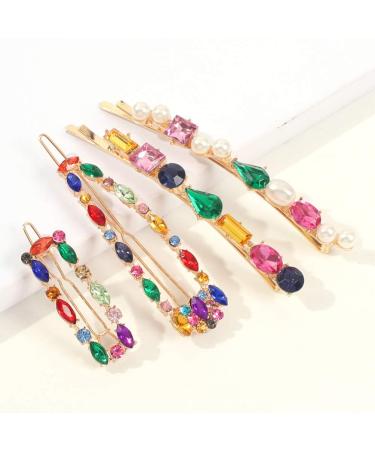 Lurrose 4pcs Colorful Crystal Hair Clips Set | Beautiful Rhinestone Beads Geometric Hairpins for Women - International Shipping Available - Buy Online on GoSupps.com