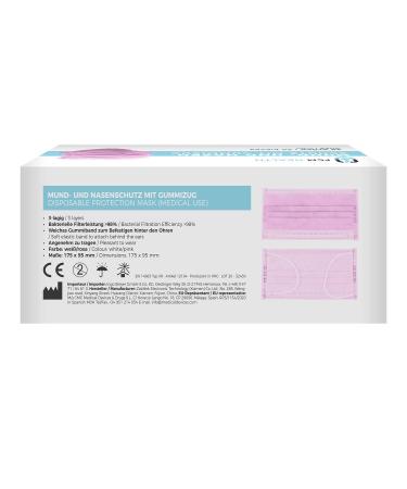Mea Vita Type IIR Disposable Medical Masks - Pack of 50 3-Ply EN-14683 Elastic Band (Pink) - International Shipping Available - Buy Online on GoSupps.com