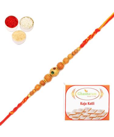 Ghasitaram Gifts Rakhi for Brother Rakhis Online - Rs-128 Fancy Thread Rakhi with 400 GMS of Kaju katli