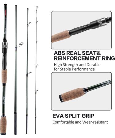 Goture Travel Fishing Rods 4 Piece Ultra Light Spinning Rod - Dark Green 8' - Best for Saltwater Trout, Bass, Walleye, Pike - Buy Online on GoSupps.com