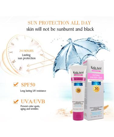 Cr me solaire SPF50 l'acide kojique et au collag ne - Protection solaire l g re sans huile - Pour les peaux sujettes l'acn - Cr me hydratante pour le visage et le corps - Non grasse - Non - Buy Online on GoSupps.com