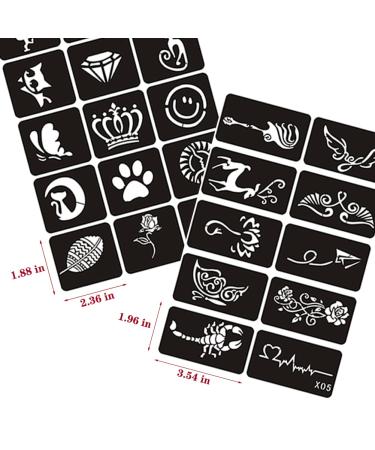 Xmasir 5 Sheets 70pcs Small Glitter Woman Drawing Tattoo Stencil Set for Kids - Cute Airbrush Stencils & Templates - Buy Online on GoSupps.com
