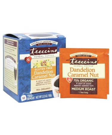 Teeccino Roasted Herbal Tea Dandelion Caramel Nut Caffeine Free 10 Tea Bags 2.12 oz (60 g)