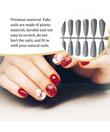 Dajidafu 24 Pieces False Nails Full Cover T-shaped Extra Long Press on Coffin Style Nail Tips DIY Supplies for Home Salon silver - Buy Online on GoSupps.com