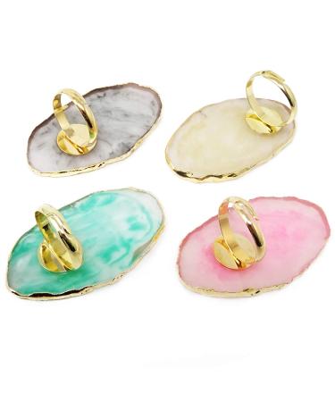 Honbay 4PCS Resin Marble Nail Art Palette Rings Gel Polish Mixing Trays DIY Color Plates Nail Art Polish Holder with Adjustable Finger Ring for Nail Art