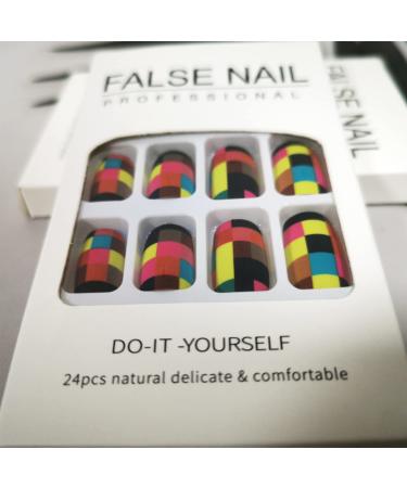 Colorful Short Square Mosaic Press-on Nails | Reusable Acrylic Matte False Nails - Buy Online on GoSupps.com