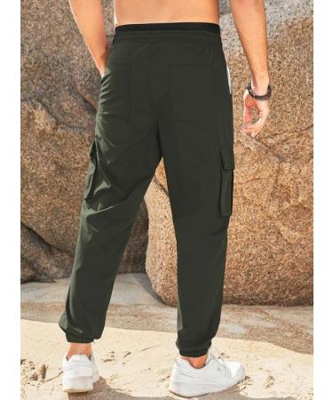 Elegancity Mens Cargo Trousers Regular Fit Drawstring Sweatpants with Pockets - A-green-2 | Sizes 38-46 - Buy Online on GoSupps.com