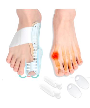 PlamPlam 2 Pack Bunion Corrector for Women and Men Orthopedic Toe Separator with Pads Night Splint Pain Relief Adjustable Big Toe Stretcher ( 2 Pack Night Toe Straightener + 4 Pack Daily Toe Spacers )