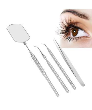 Professional Eyelash Art Tool Set - Stainless Steel Tweezers Mirror & Pickup Sticks for Salons - Silver - Buy Online on GoSupps.com