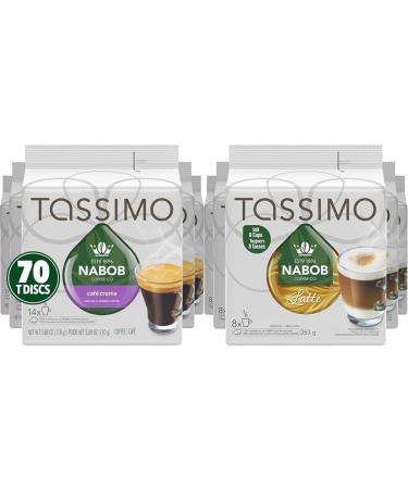 Tassimo Nabob Caf Crema Coffee Single Serve T-Discs 110g (5 Boxes of 14 T-Discs) & Nabob Latte Coffee Single Serve T-Discs 263g (5 Boxes of 8 T-Discs) Coffee+ Coffee 8 Count (Pack of 5)