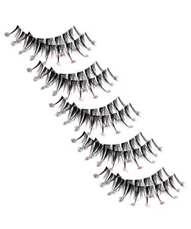 Housoutil 5 Pairs Diamond Eyelashes False Eyelashes Fluffy Girls Lashes Asian Decor Christmas Lashes Colorful Rhinestones Diamond Decor Fluffy Eyelash Miss Paste Drill Flash Fiber