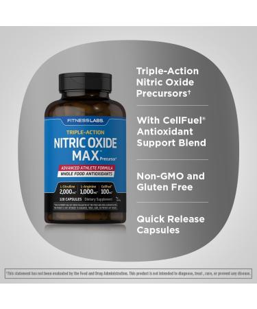 Fitness Labs Nitric Oxide Supplement - 3000mg 120 Capsules | Optimal Pre-Workout with L Arginine & L Citrulline | Triple Action Non-GMO Formula - Buy Online on GoSupps.com