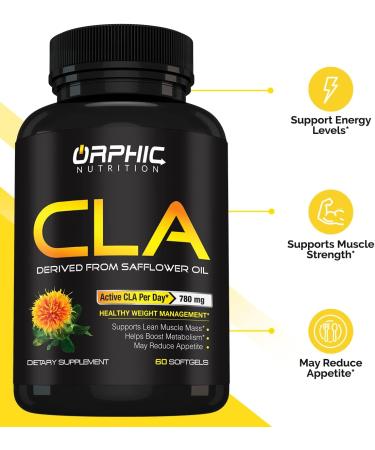 CLA Safflower Oil Supplement - 780mg Conjugated Linoleic Acid for Weight Loss - 60 Softgels - Buy Online on GoSupps.com