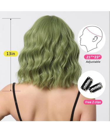 OUFEI Long Green Wig With Bangs Natural Wavy Wigs for Women Natural Synthetic Hair Heat Resistant Wigs for Daily Party Cosplay Wear Green(1163-1) - Buy Online on GoSupps.com