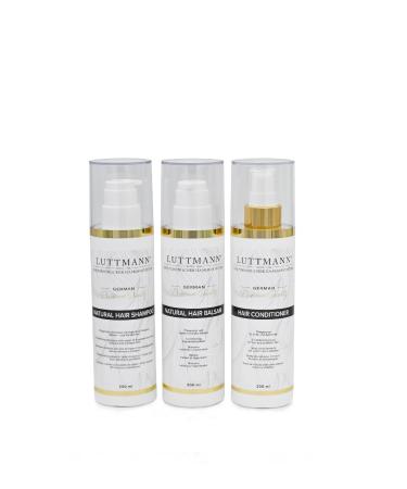 LUTTMANN Natural Hair Care Kit - Shampoo 200 ml + Balsam 200 ml + Hair Conditioner 200 ml - Intensive cleaning for all natural hair wigs hairpieces and extensions