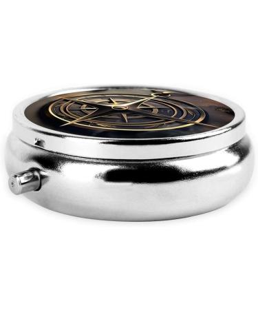 Magic Rune Compass Portable Metal Pill Box | Round Mini 3-Compartment | Ideal for Travel & Small Pills | Hinged Design | Black - Buy Online on GoSupps.com