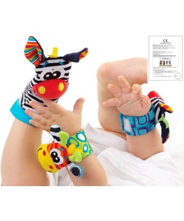 4PC Baby Rattling Toys Set - Plush Wrist & Socks Rattles for Newborn Development | Ideal Gift for 0-12 Months Boys & Girls - Buy Online on GoSupps.com