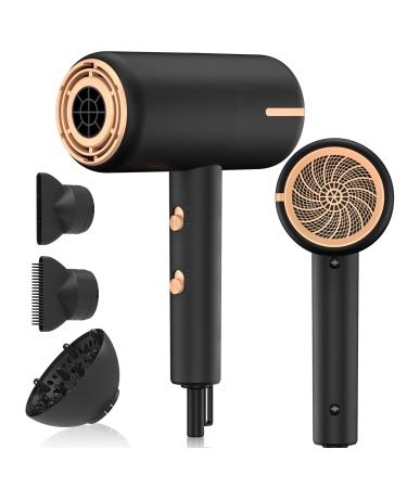 Ionic Hair Dryer, 1800W Blow Dryer with 3 Heating/2 Speed/Cold Settings, 2 Nozzles and 1 Diffuser, Fast Drying Hair Dryer, Constant Temperature Hair Care Without Damaging Hair for Travel, Home, Salon Frosted/Black Gold