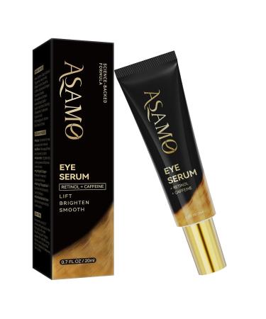 ASAMO Caffeine & Retinol Under Eye Serum Dermatologist-Tested Fast Absorbing Correction for Puffy Eye Bags Fine Lines Dark Circles Wrinkles While Providing Moisturizing Care (ebony gold)