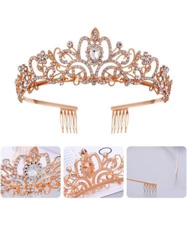 Elegant Rose Gold Wedding Tiara Crown - Crystal Rhinestone Bridal Princess Tiara with Comb for Wedding Prom & Birthday Parties - Buy Online on GoSupps.com