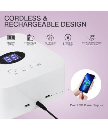 Rechargeable UV LED Nail Lamp 54W | Cordless Gel Nail Dryer with Auto Sensor & USB Ports - Perfect for Gel Polish - Buy Online on GoSupps.com