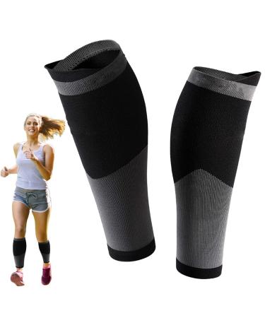 Calf compression bandage to run - warm leg cuffs for men to cycle in winter |Footless compression socks for Shin Splint and varicose veins warming winter gifts for friends Aibyks Schwarz L