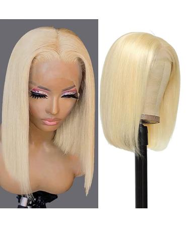 MMFZPHEIR Blonde Bob Wig Human Hair 613 Lace Front Wigs Human Hair 10 Inch 13X1X4 T Part Lace Brazilian Virgin Hair Pre Plucked with Baby Hair 180% Density Straight Bob Wig for Women Natural Hairline 10 Inch 613 13x4x1